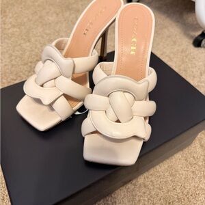 Coach Cream Leather Heels with Knot Design